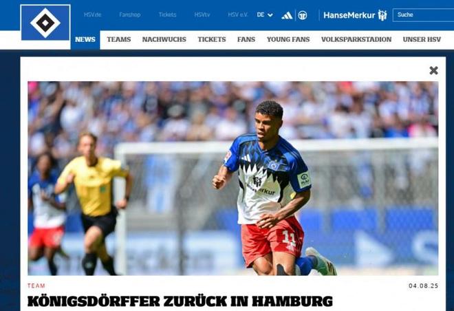 官方：前鋒未通過體檢，重返漢堡訓(xùn)練。