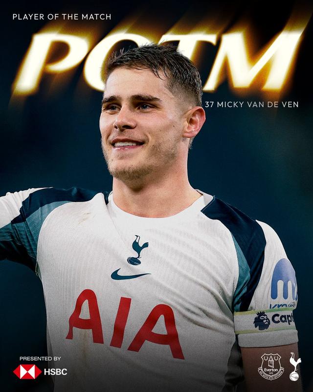 稱號(hào)：頭球梅開二度 范德文當(dāng)選熱刺隊(duì)對(duì)陣埃弗頓隊(duì)最佳球員